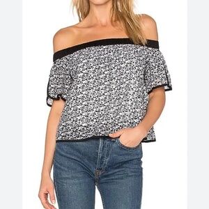 rag & bone Flavia Floral Eyelet Off The Shoulder Crop Top Black and White M $295